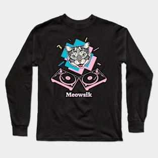 Retro Meowsik-Cat and Music lovers- Long Sleeve T-Shirt